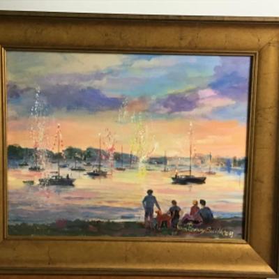 354 Framed Original Oil Painting" Fireworks on the Water" by Jean Ranney Smith â€˜09