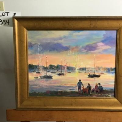 354 Framed Original Oil Painting" Fireworks on the Water" by Jean Ranney Smith â€˜09