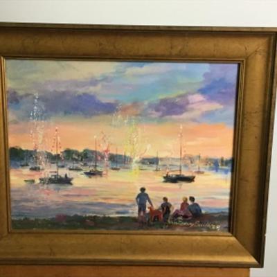354 Framed Original Oil Painting" Fireworks on the Water" by Jean Ranney Smith â€˜09