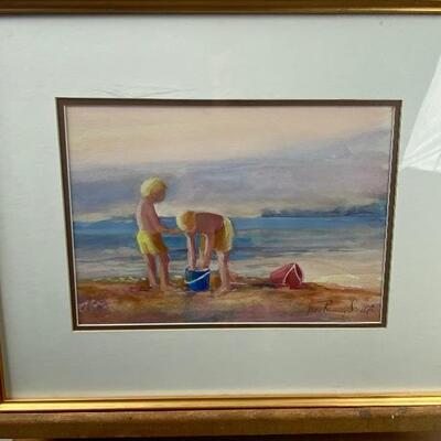 355 Framed Original Pastel "Children on the Beach" by Jean Ranney Smith