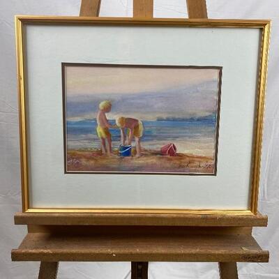 355 Framed Original Pastel "Children on the Beach" by Jean Ranney Smith
