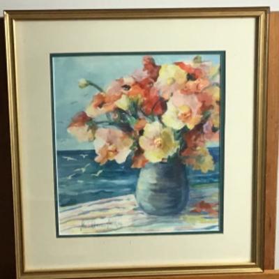 358 Framed Original Watercolor " Flower Bouquet"  by Jean Ranney Smith â€˜95