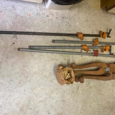 372  Wooden Table Legs, Pipe Clamps, Dowels