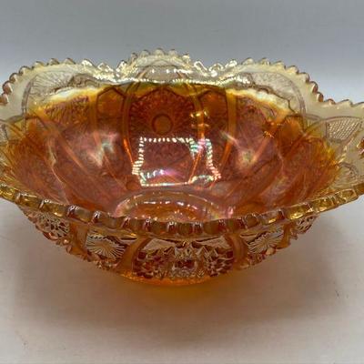 Imperial Marigold Carnival Glass Sawtooth Scalloped Fruit Bowl