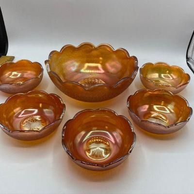 Vintage Marigold Jeanette Glass Fruit Bowl Set