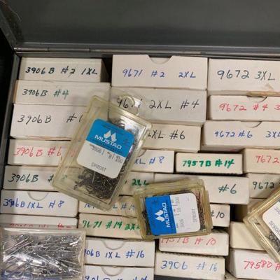 #84 Grey Storage Box Full of Vintage Hooks in Original Boxes
