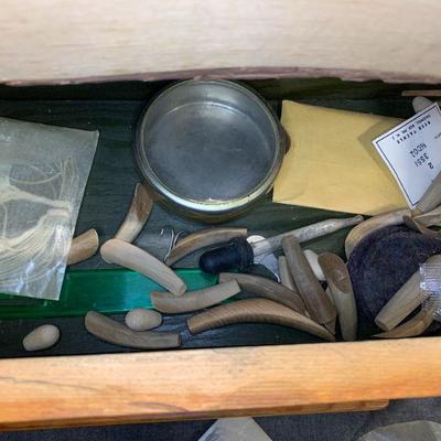 #102 Wooden Storage Box With Vintage Hooks & Split Shots Included