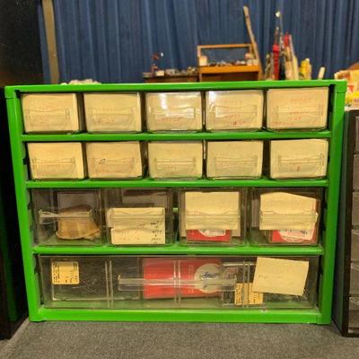 #104 Vintage Green Storage and Misc. Fishing pieces