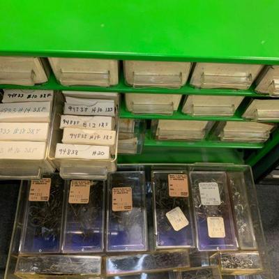 #104 Vintage Green Storage and Misc. Fishing pieces