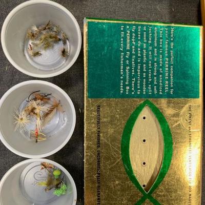 #109 Vintage Perrine Magnetic Fly Box and Flies