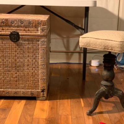 22. Wicker and Wood Hamper and Piano Stool