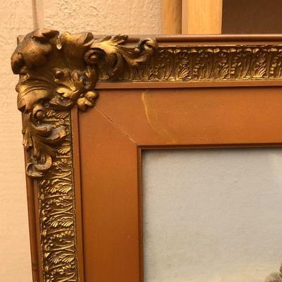 64. Antique Framed Pastel Pastoral Painting 