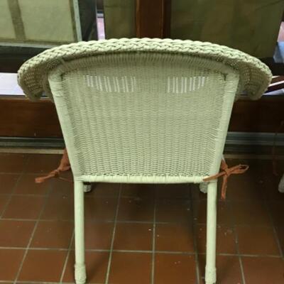 395: Pair of Poly Resin Wicker Style Armchairs with Cushions 