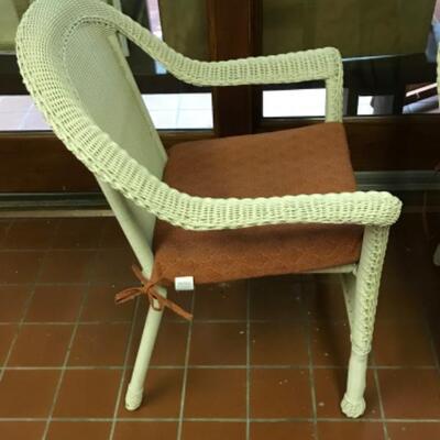 395: Pair of Poly Resin Wicker Style Armchairs with Cushions 