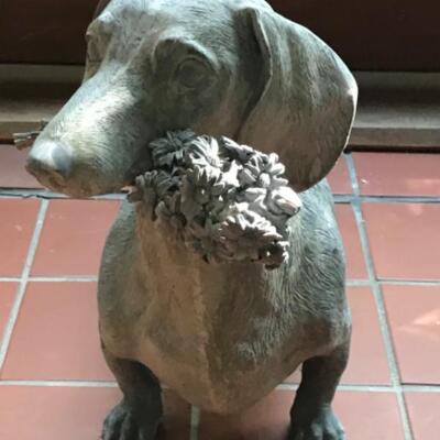 397:   Dachshund Statue and Claire Murray  Hooked Rug