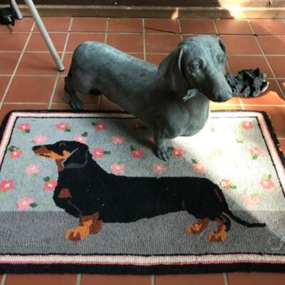 397:   Dachshund Statue and Claire Murray  Hooked Rug