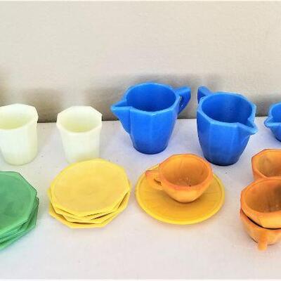 Lot #50  Lot of vintage slag glass children's dishes - Akro Agate/Lu Ray