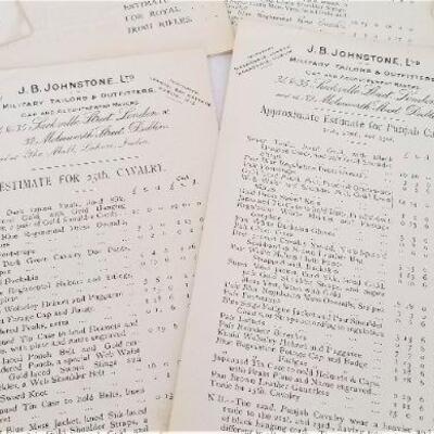 Lot #53  Antique Price Lists from J.B. Johnstone, Military Tailor & Outfitter