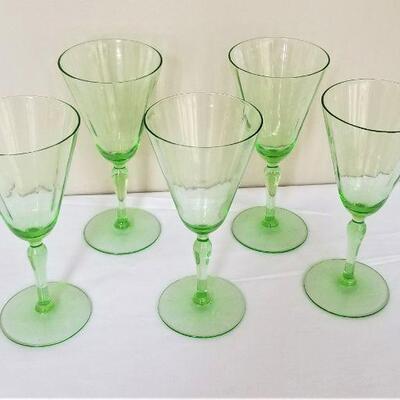 Lot #70  Set of 5 Vintage Vaseline Goblets - 7" tall