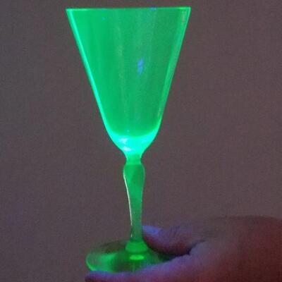 Lot #70  Set of 5 Vintage Vaseline Goblets - 7" tall