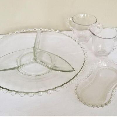 Lot #80  Candlewick Lot - Divided Dish, Sugar/Creamer, Kidney Shaped Dish