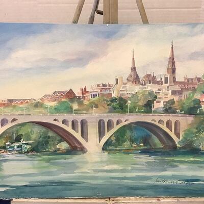 E - 103  Signed Original  Watercolor  by Jean Ranney Smith  â€œ Daytime Bridge Scene â€œ