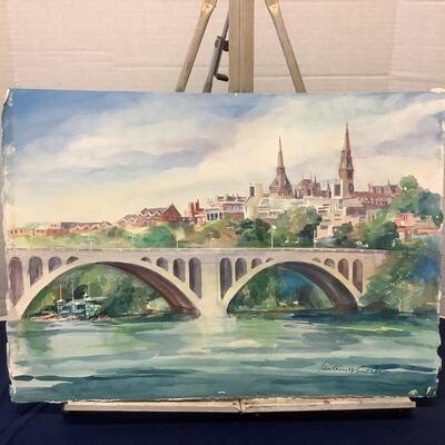 E - 103  Signed Original  Watercolor  by Jean Ranney Smith  â€œ Daytime Bridge Scene â€œ