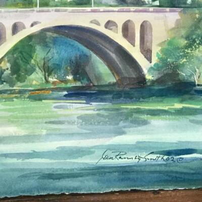 E - 103  Signed Original  Watercolor  by Jean Ranney Smith  â€œ Daytime Bridge Scene â€œ
