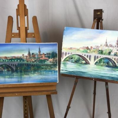 E - 103  Signed Original  Watercolor  by Jean Ranney Smith  â€œ Daytime Bridge Scene â€œ