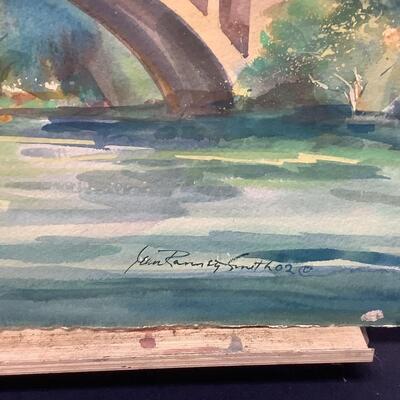 E - 103  Signed Original  Watercolor  by Jean Ranney Smith  â€œ Daytime Bridge Scene â€œ