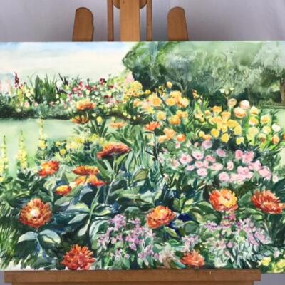 D - 104 Jean Ranney Smith Original Watercolor "Flower Garden"