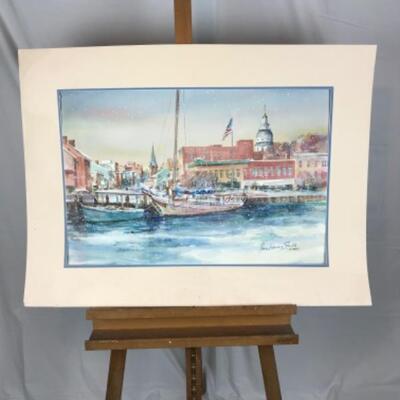 E - 107 Jean Ranney Smith Original Watercolor" City Dock in Winter"
