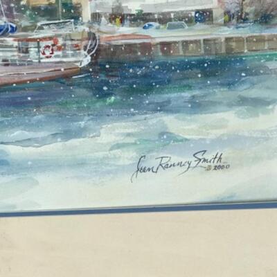 E - 107 Jean Ranney Smith Original Watercolor" City Dock in Winter"