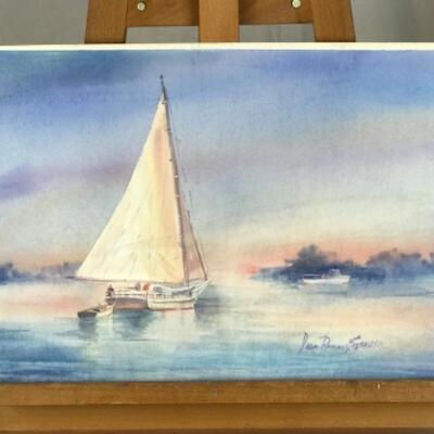E - 111   Original Watercolor â€œSunset Sailsâ€ by Jean Ranney Smith