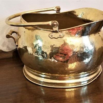 Lot #114  Hammered Brass Coal Scuttle with Handle