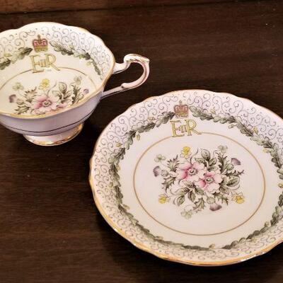Lot #122 Coronation Piece - nice cup/saucer set to commemorate the crowning of Elizabeth II 1953