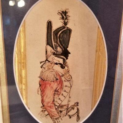 Lot #142  Small Period Watercolor/Silhouette of British Officer - modern frame