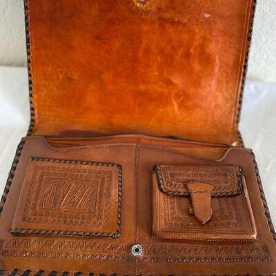Vintage Tooled leather purse clutch