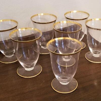 Lot #156  Lot of 7 vintage Gold Rim Water Goblets