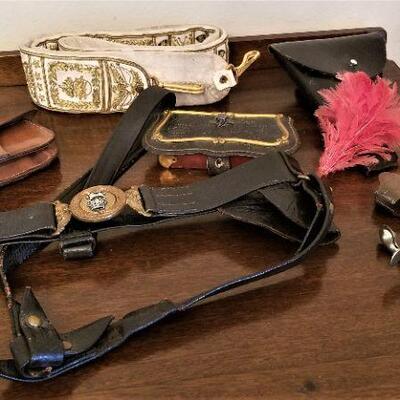 Lot #157  MILITARIA Lot - Belt, Spurs, Hat Cockade, Belt Pouch, more