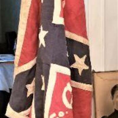 Lot #161  Well Made Reproduction of the 2nd North Carolina Battle Flag - Comes with stand
