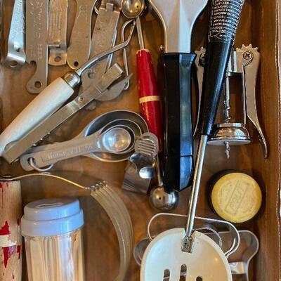 Vintage kitchen drawer lot including 1940s pieces