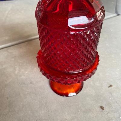 Cut red glass votive holder 