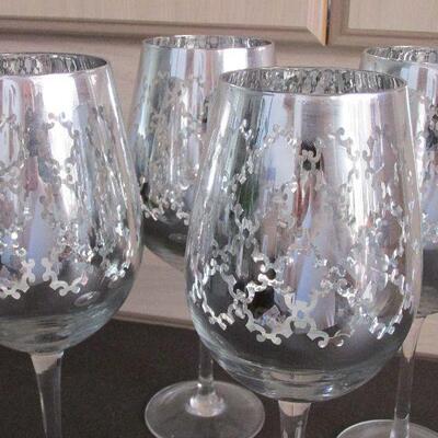 Lot 58- Silver Decorated Wine Glasses