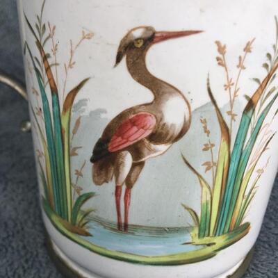 Rare 19th Century Painted 9â€ Granite Ware Coffee Tea Pot with Pewter