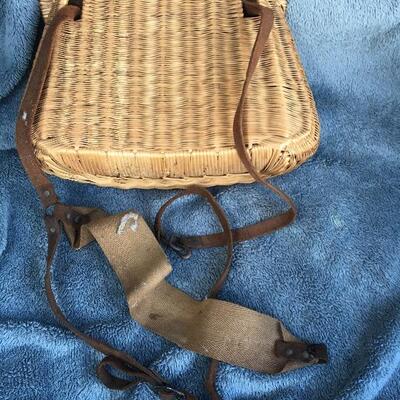 Antique Wicker and Leather Fishing Creel