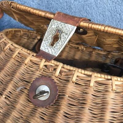 Antique Wicker and Leather Fishing Creel