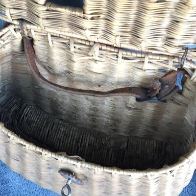Antique Wicker and Leather Fishing Creel