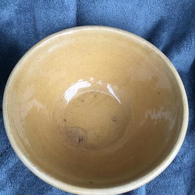 Antique 10â€ Banded Yellow Ware Bowl and 9â€ Bun Cake Mold