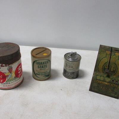 Lot 70 - Rare! Vintage Advertising Items includes Commonwealth Coin Bank, Schlitz Lighter, and More
